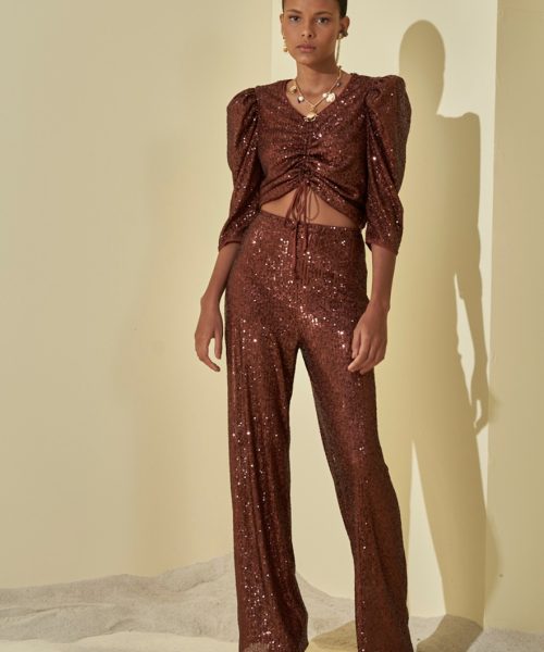 Alternative view of Calça Paetê Slim Marrom - L'Cecci