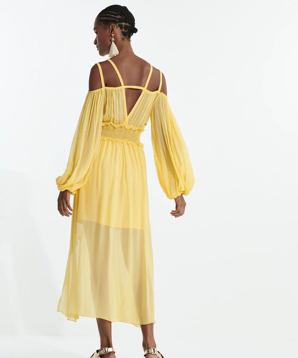 Alternative view of Vestido Fluido Recortes Simétricos L'cecci Amarelo Shine