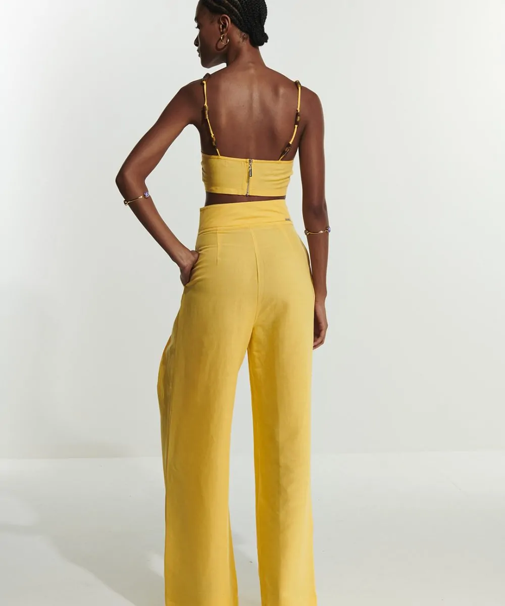 Alternative view of Top Linho Com Franzido E Amarração - L'cecci - Amarelo Shine