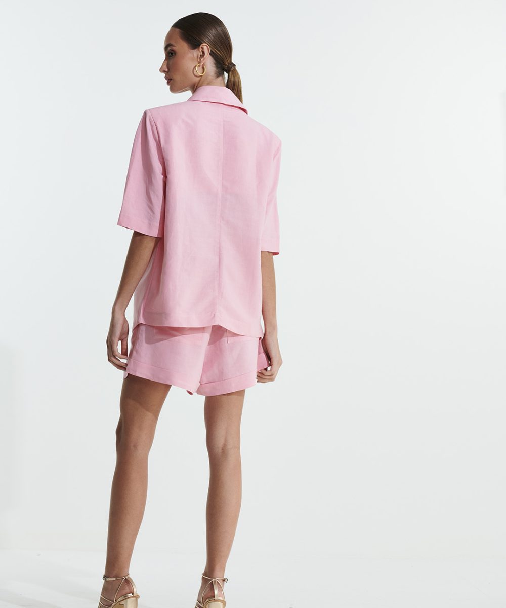 Alternative view of Blazer Alfaiataria Linho Manga Curta Rosa - L'Cecci