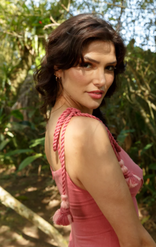 Alternative view of Vestido Longo Linho Barrado Tassel - JO CONCEPT