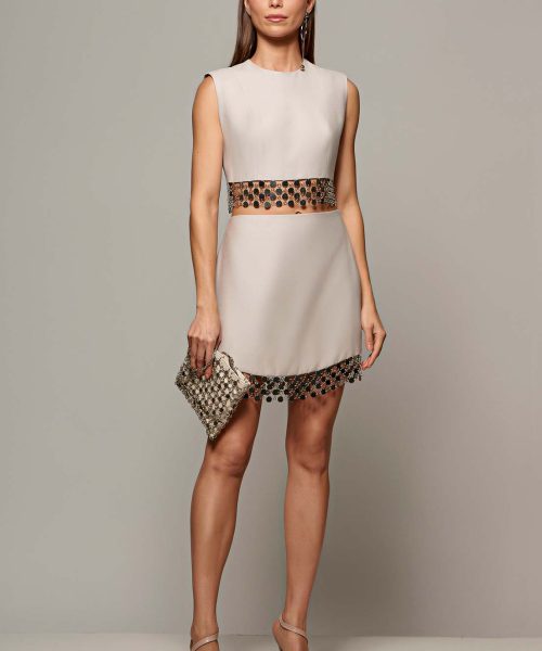 Alternative view of Conjunto Cropped e Saia com Bordado na Barra Off White - CAOS