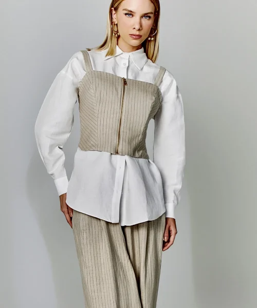 Alternative view of Top Corselet Listrado Areia