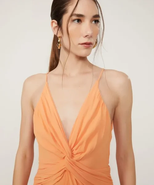 Alternative view of Macacão De Georgette Laranja Com Folha Sobreposta - Animale