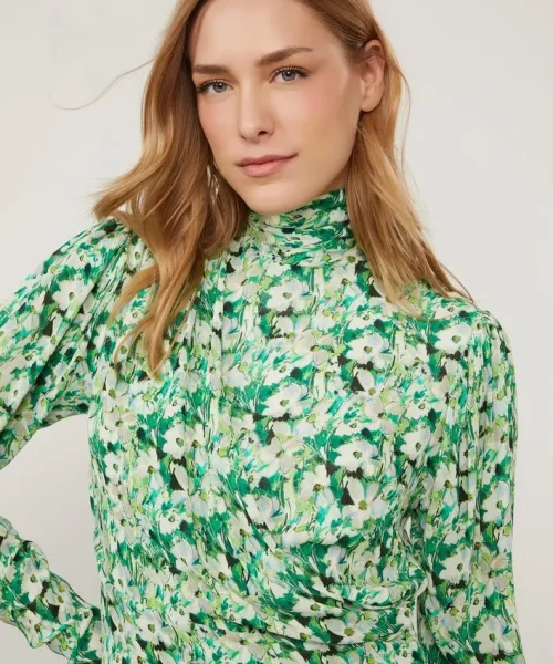 Alternative view of Vestido Gola Alta Manga Longa Floral - Animale