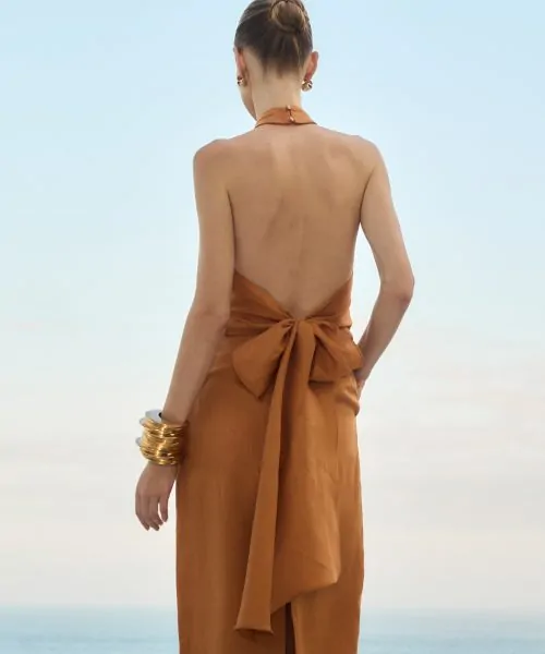 Alternative view of Vestido Midi de Linho Terracota - Anne Fernandes