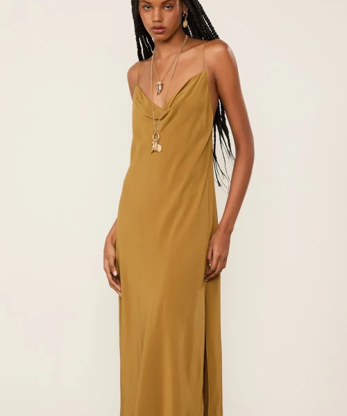 Alternative view of Slip Dress De Seda Verde Antique Decote Degagê - Animale