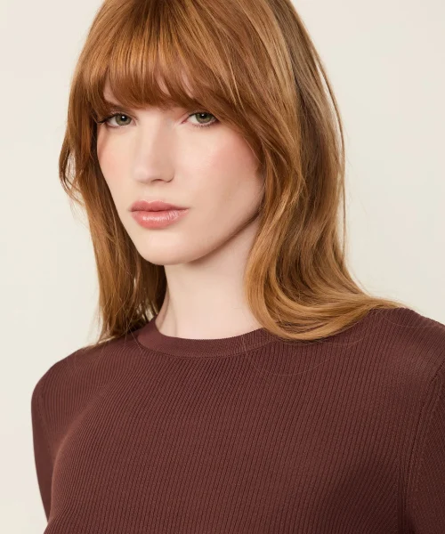 Alternative view of Blusa De Tricot Canelado Manga Longa Básica Marrom Dries - Animale