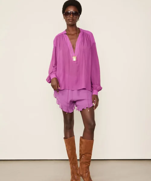 Alternative view of Bata De Georgette Manga Longa Roxo Decote V - Animale