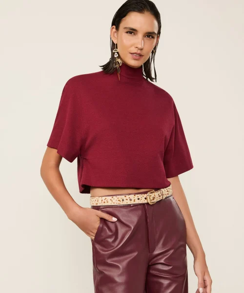 Alternative view of Blusa De Malha Crepe Gola Alta Com Ziper Vermelho - Animale