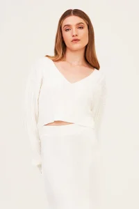 Blusa Cropped em Tricot Manga longa Detalhe Tranças - Viviane Furrier