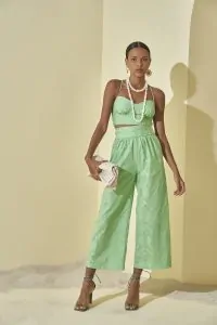 Calça Bordada Verde Lupy - L'Cecci