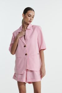 Blazer Alfaiataria Linho Manga Curta Rosa - L'Cecci