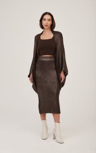 Saia Midi em Tricot Canelado com Foil - Viviane Furrier