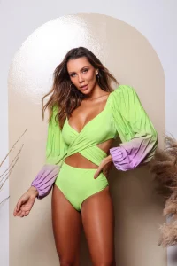 Maiô X com manga removível Lima - Karla Vivian Beach Brazil