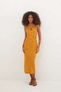 VESTIDO MIDI JORDANA DET SUNSET LARANJA -VIX