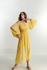 Vestido Fluido Recortes Simétricos L'cecci Amarelo Shine
