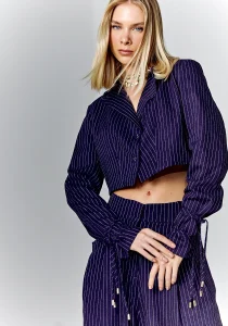 Blazer Cropped Listrado Navy