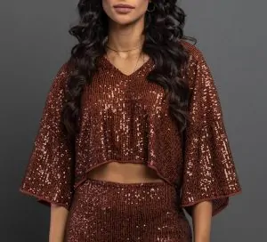 Blusa Paetê Marrom - L'Cecci