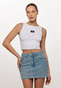 Cropped Malha Canelada com Placa Couro - CAOS