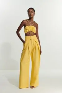 Top Linho Com Franzido E Amarração - L'cecci - Amarelo Shine