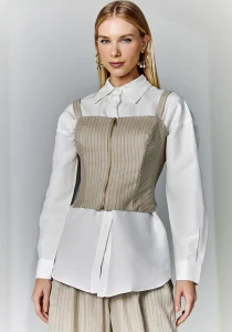 Top Corselet Listrado Areia