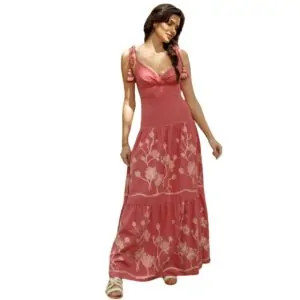 Vestido Longo Linho Barrado Tassel - JO CONCEPT